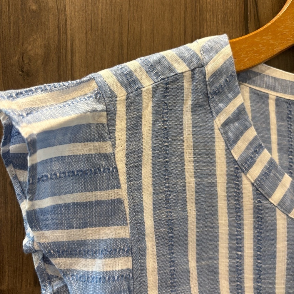 NWOT Talbots Plus 2X Shell Top Ruffle Trim Sleeveless Blouse Blue White Stiped - Picture 4 of 11